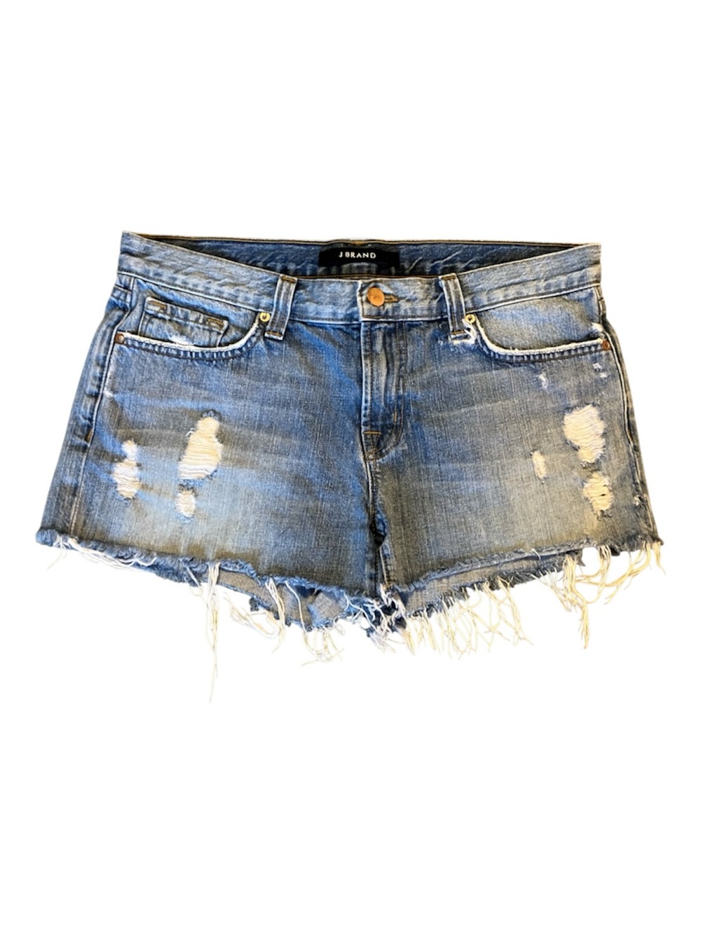 J Brand Frayed Distressed Denim Cutoff Shorts in Over Blue Wash